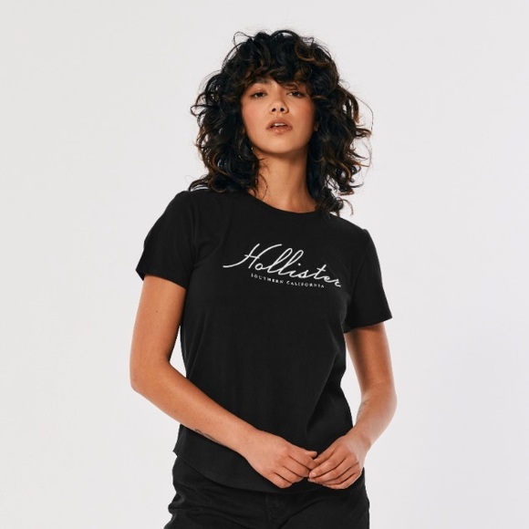 NWOT Hollister Black Embroidery Center Front T-shirt, Juniors Large - Picture 5 of 6